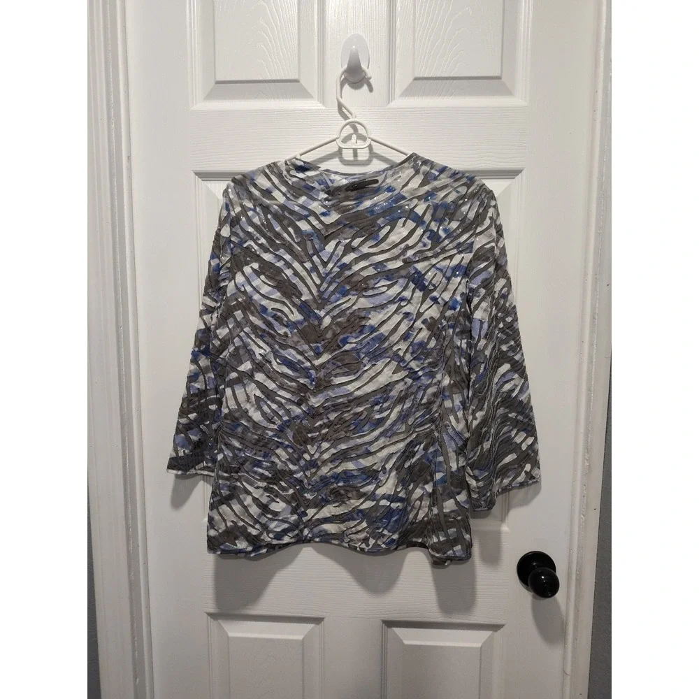 NWT Chico's Travelers Collection Watercolor Applique Jacket Sz 2 Medium $149 Tex - Picture 2 of 9